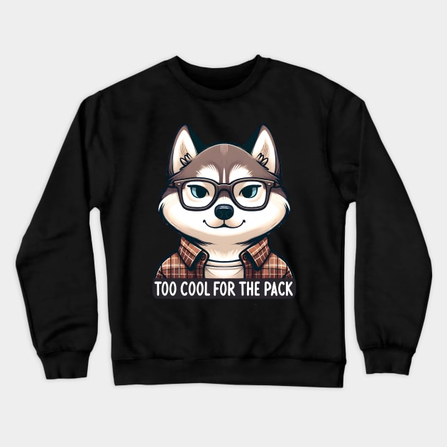 Hipster Husky Dog with Glasses Crewneck Sweatshirt by Umbrella Studio